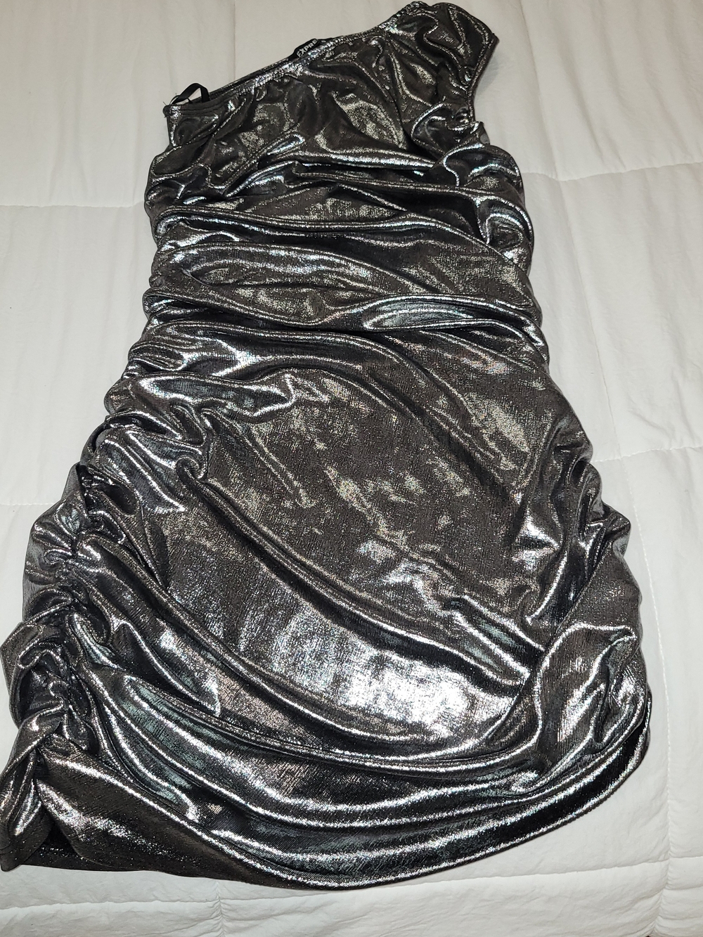 Metallic Silver One-Shoulder Ruched Women’s mini dress